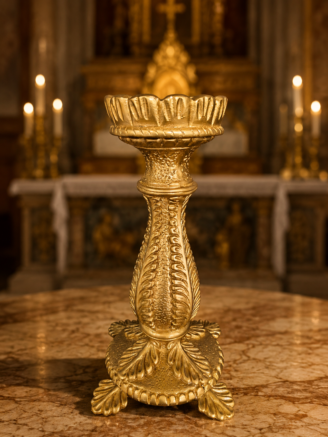 Castiçal Florália em acabamento dourado da Kaeru Decorações